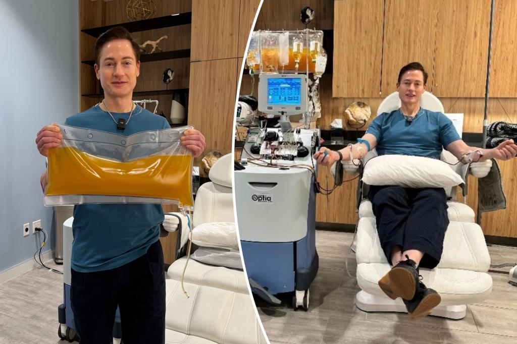 Anti-aging zealot Bryan Johnson flaunts his 'liquid gold' plasma as he unveils new blood exchange therapy